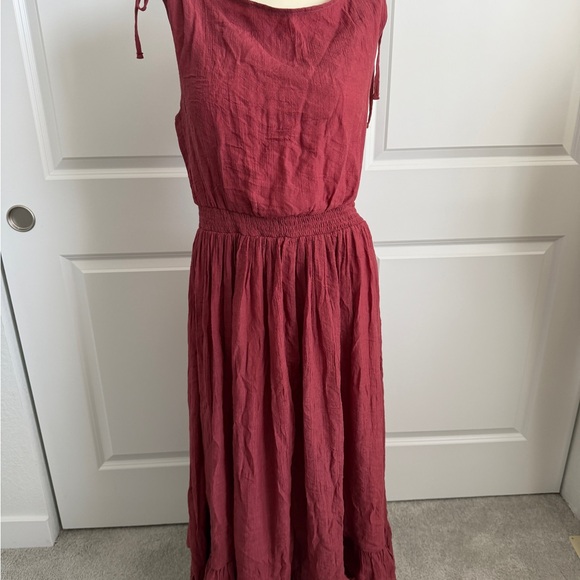 JOYFOLIE Mia Joy Rust Boho Dress – Adjustable Shoulder Ties, Elastic Waist-L - Picture 2 of 4